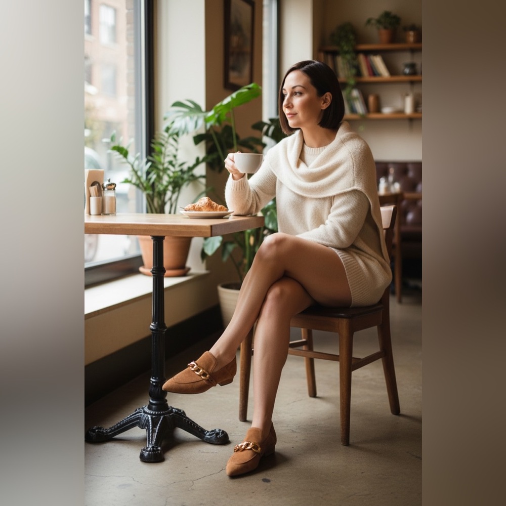 Veronica Beard Brown Loafers with Gold Chain